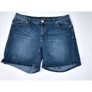 Seven7 Denim Shorts Womens Blue Mid Rise Stretch Jean Shorts Embroidered Pocket